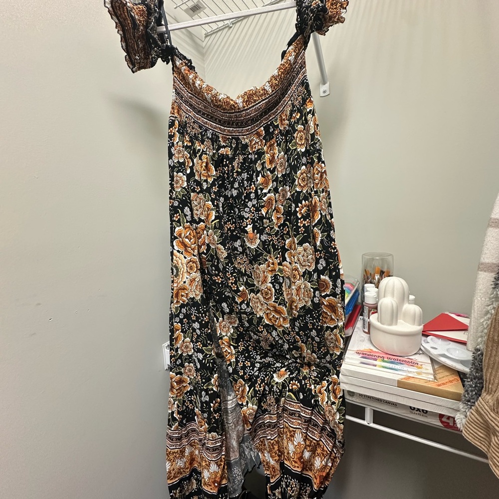 SHEIN Floral Boho Dress - Black and Orange